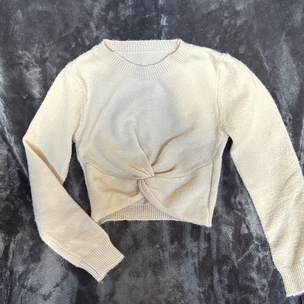 Cream Knotted Crop Sweater